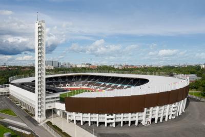 Ilmakuva uudistetusta Olympiastadionista.
