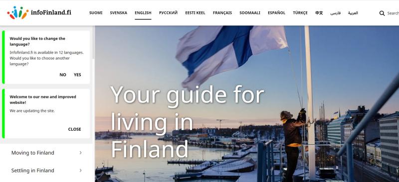 Screen capture of website of Infofinland.fi
